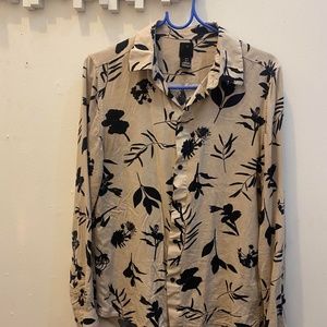 Flower Print Long-Sleeved Button-down